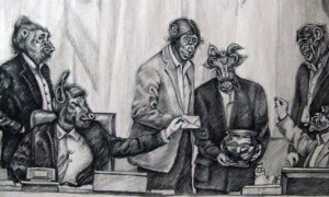 La vignetta di Atena Farghadi: parlamentari iraniani rappresentati come animali mentre votano una legge che limita la contraccezione